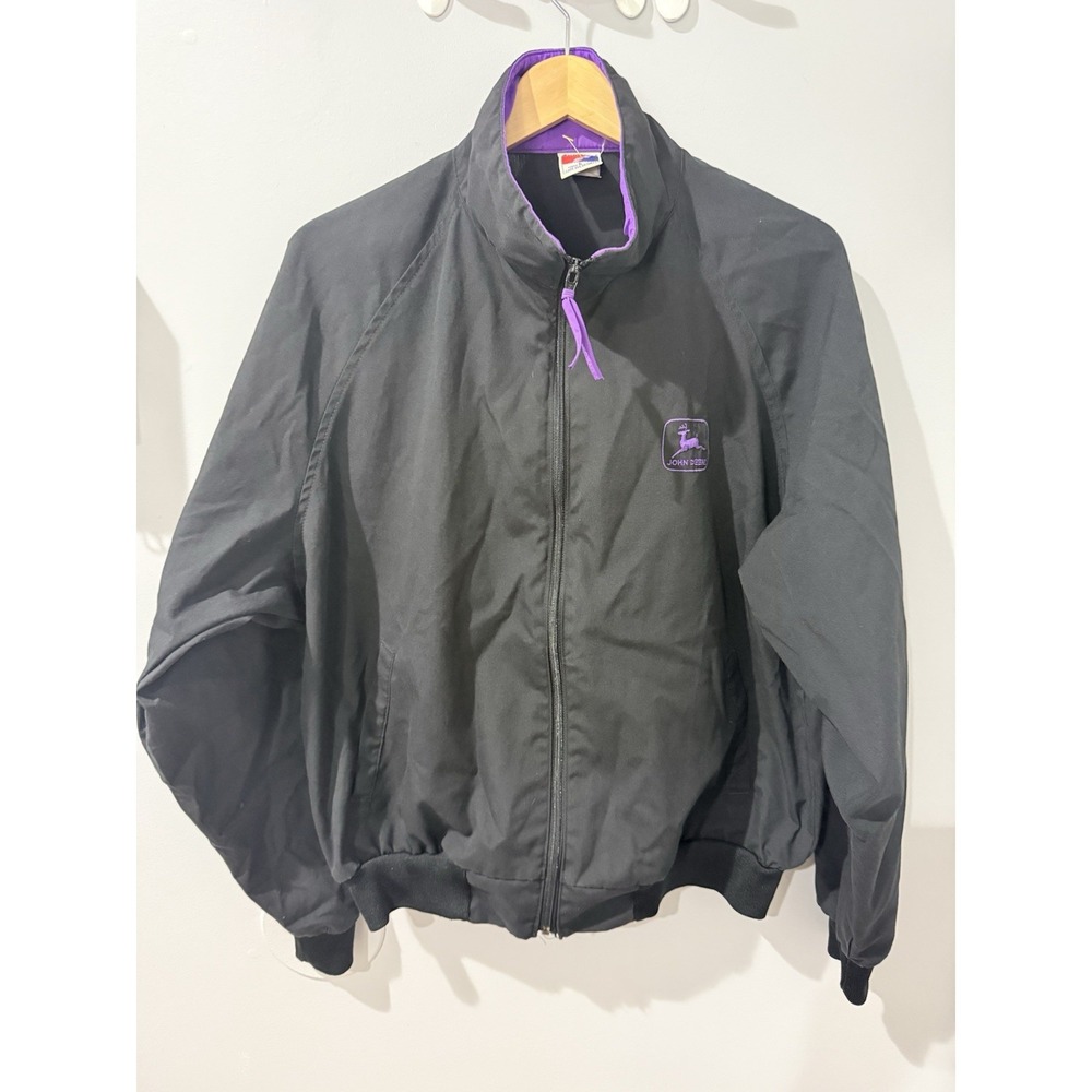 VINTAGE Swingster John Deere Black Purple Accent Men Windbreaker Jacket Large